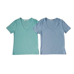V-Neck T-Shirts - Blue and Green Set